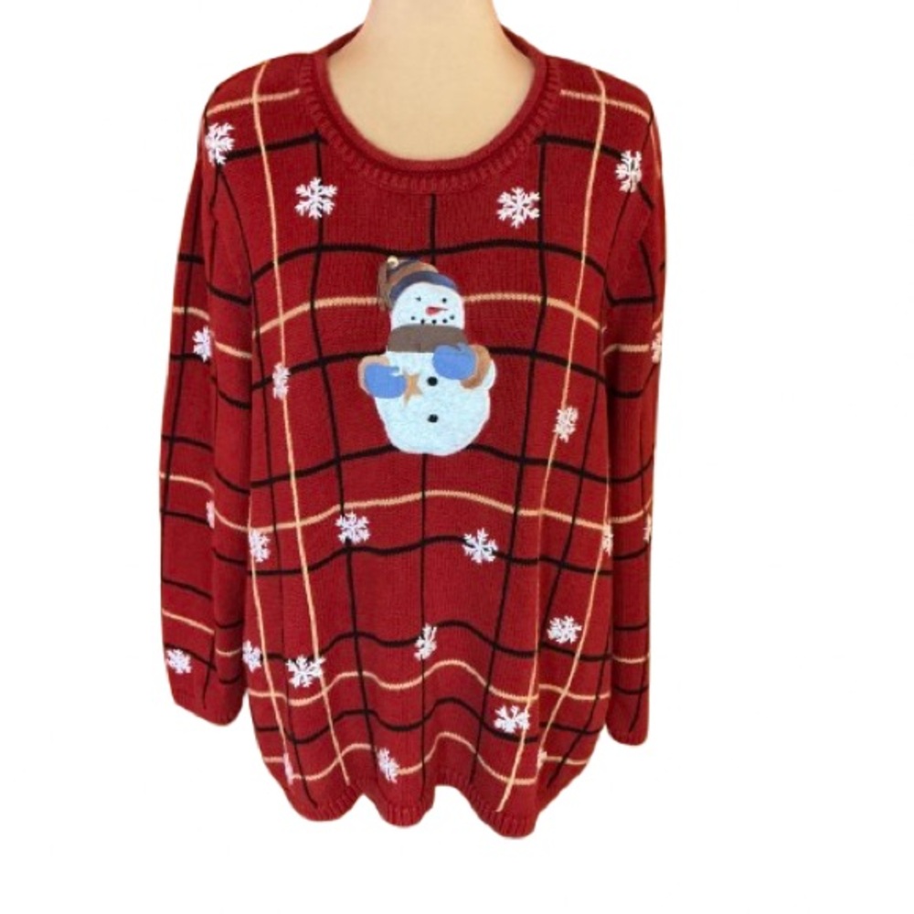 Vtg Y2K Hand embroidered snowman holiday sweater